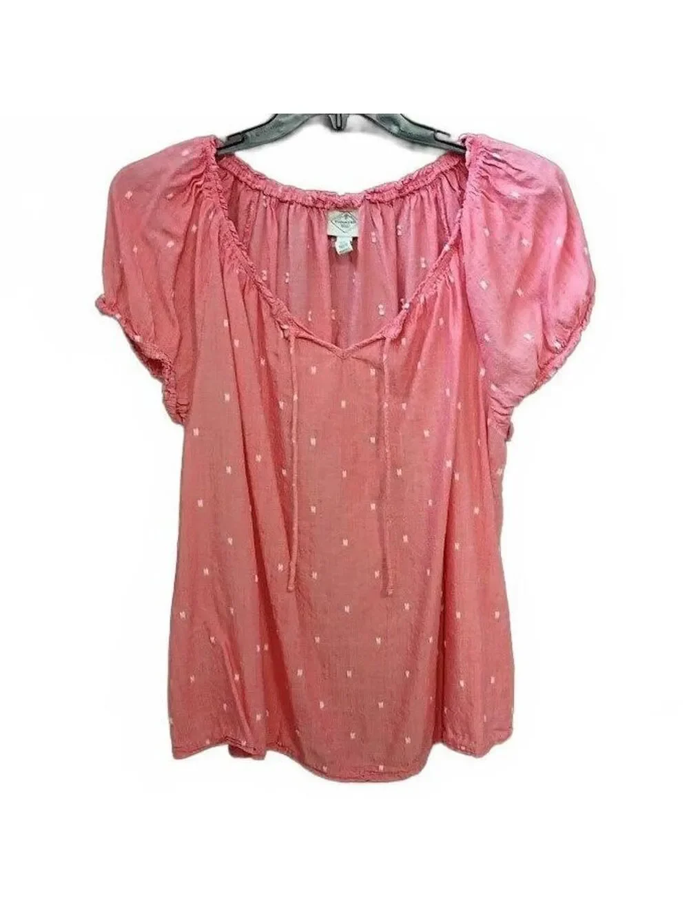 St. John's Bay Pink Polka Dot Peasant Blouse Plus Size 2X